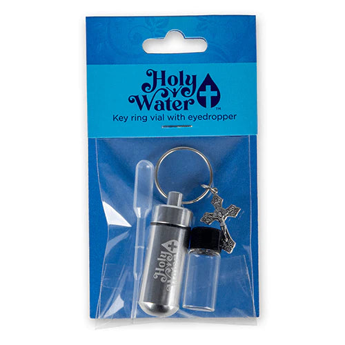 Holy Water Bottle-Keychain-Kit w/Dropper-Silver