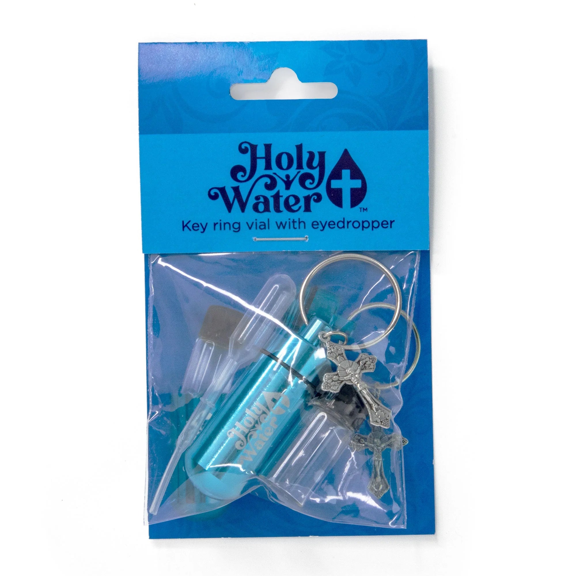 Holy Water Bottle-Keychain-Kit w/Dropper-Aqua Blue