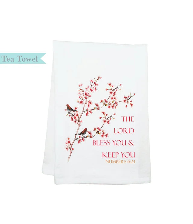 Tea Towel-26"-Num 6:24-Cherry Blossoms-The Lord Bless You