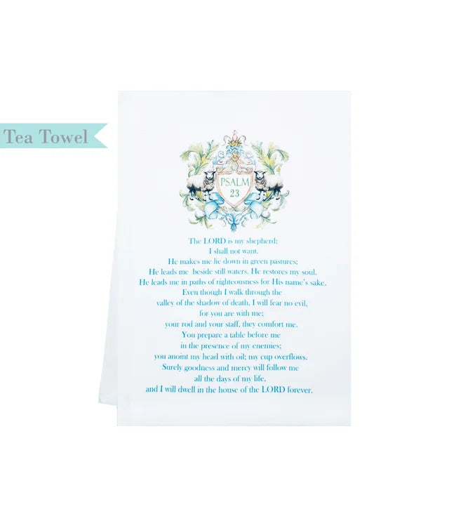 Tea Towel-26"-Psa 23-Sheep Crest-Lord Is My Shepherd