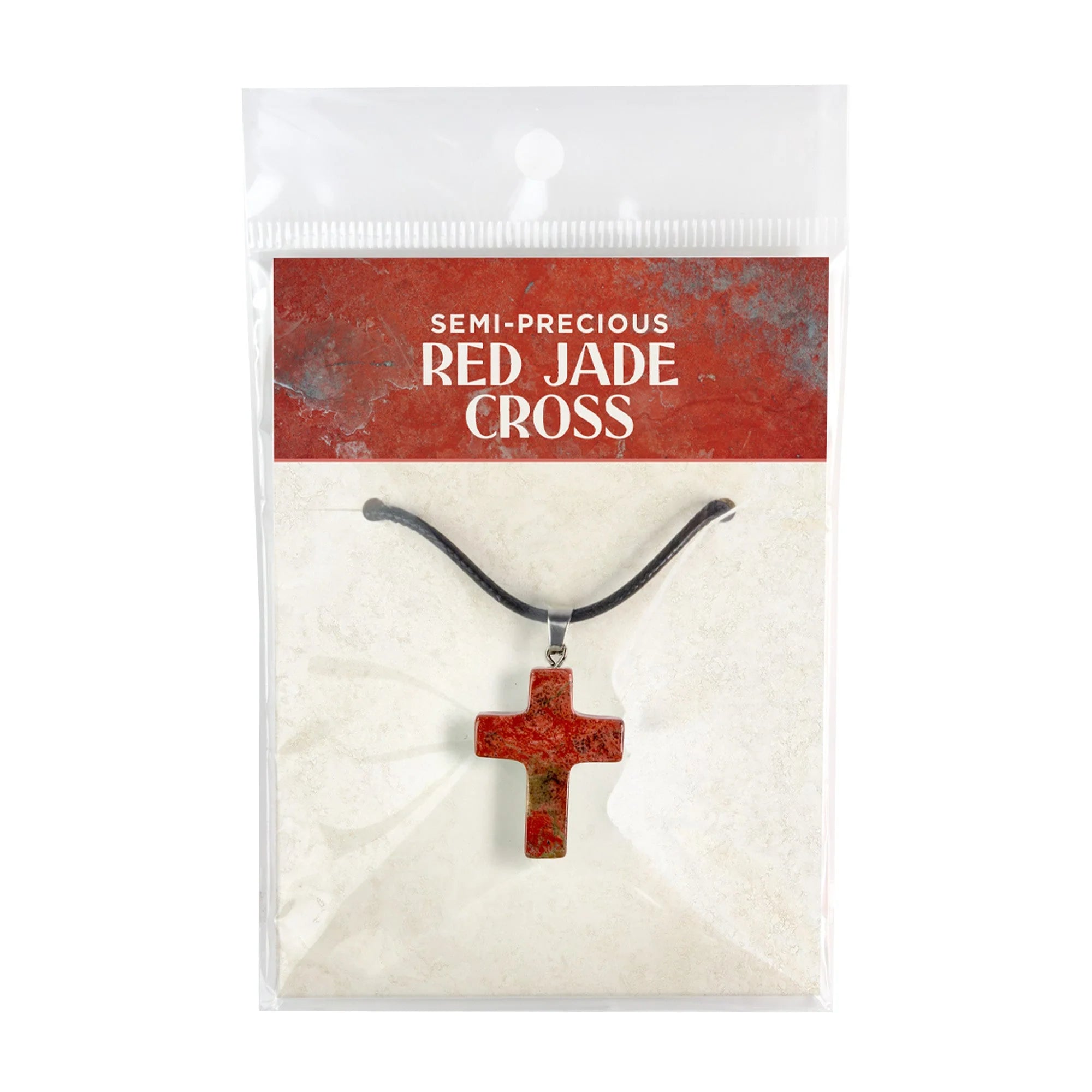 Necklace-Blk Cord-Stone Cross-Red Jade