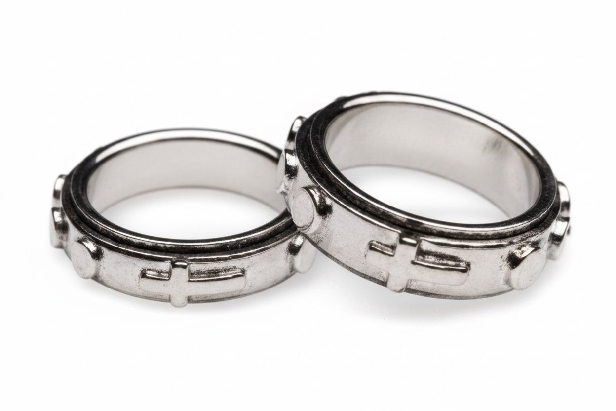 Silver Rosary Spin Rings - Clean White Background