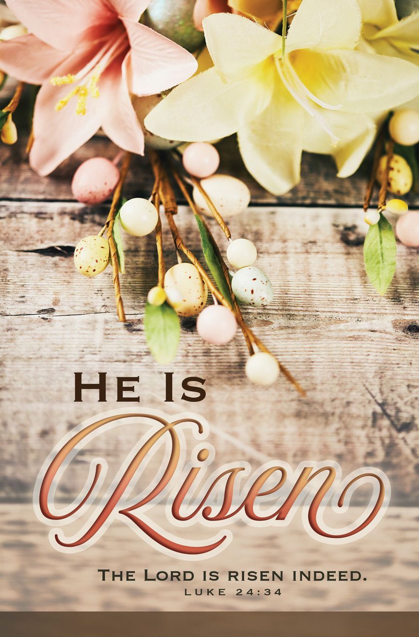 Bulletin-100pk-Luk 24:34-He Is Risen-Lilies